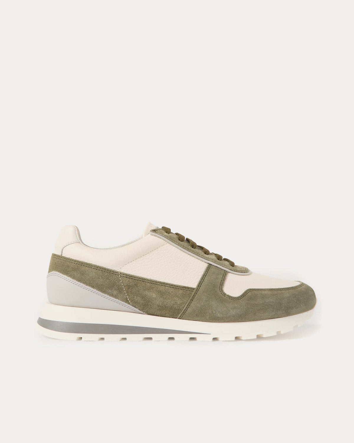 Olimpo Calfskin & Washed Suede Runners Khaki Low Top Sneakers