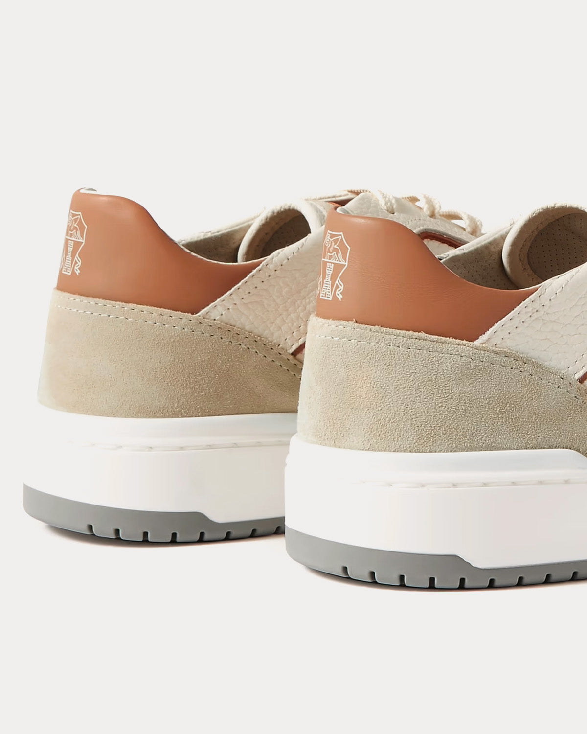 Suede-Trimmed Full-Grain Leather Beige Low Top Sneakers