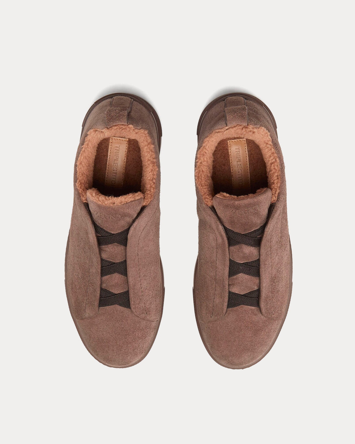 Triple Stitch Suede & Shearling Greyish Brown Slip On Sneakers