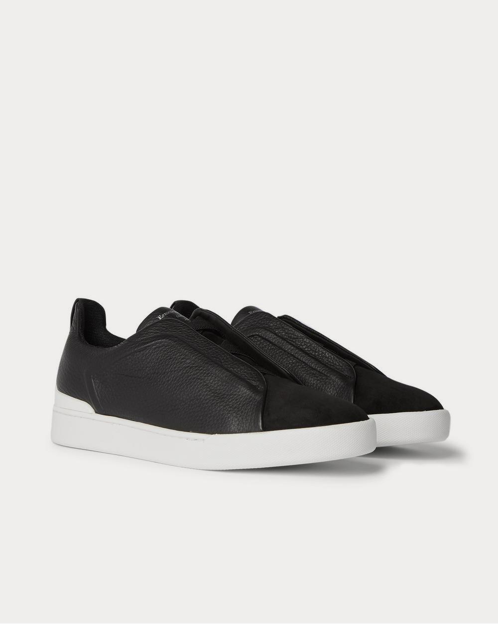 Triple Stitch Full-Grain Leather and Suede Slip-On Black low top sneakers
