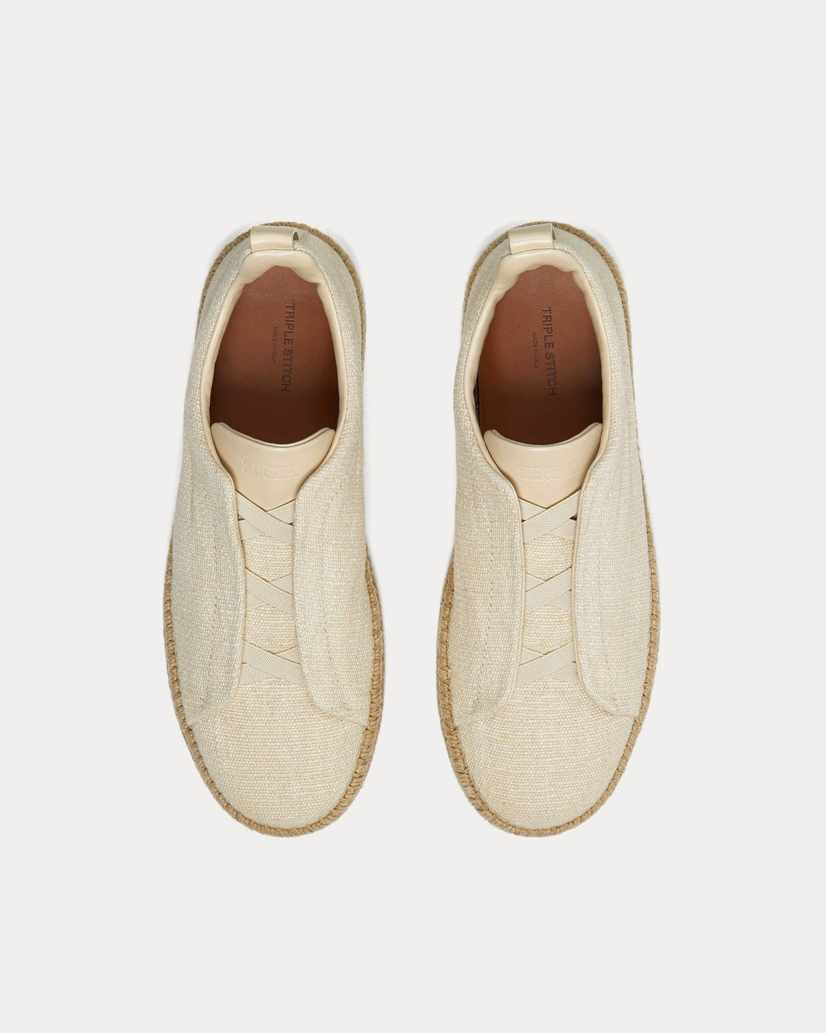 Triple Stitch Linen & Leather Off White Espadrilles