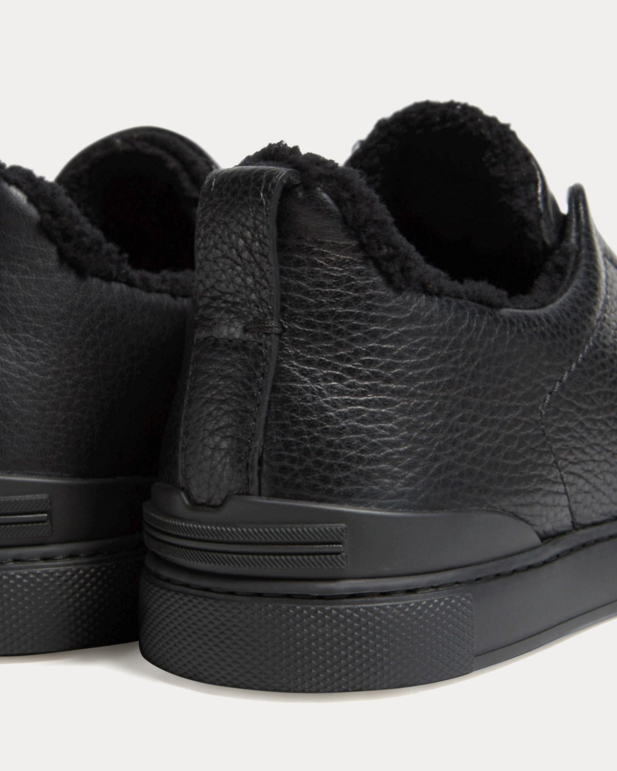 Triple Stitch Deerskin & Shearling Black Slip On Sneakers