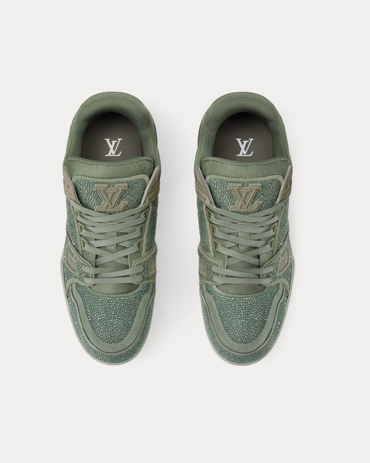 LV Trainers with Swarovski Crystals Khaki Green Low Top Sneakers