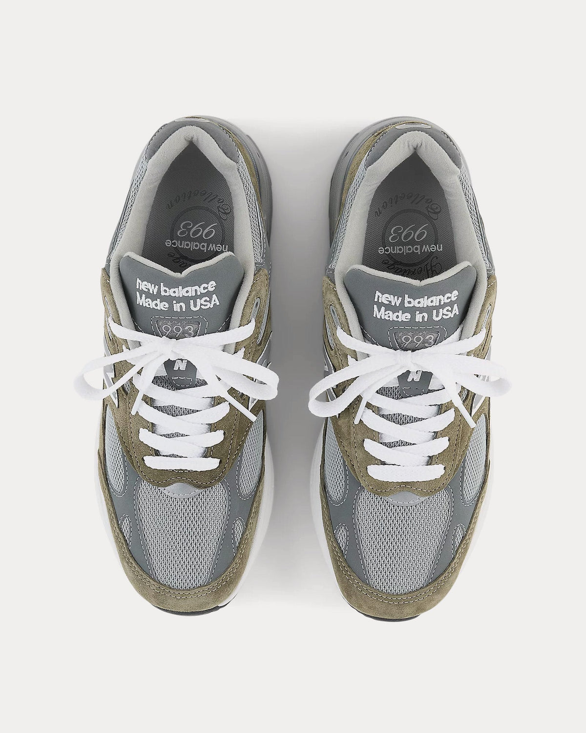 Made in USA 993 Covert Green / Medium Gray / White Low Top Sneakers