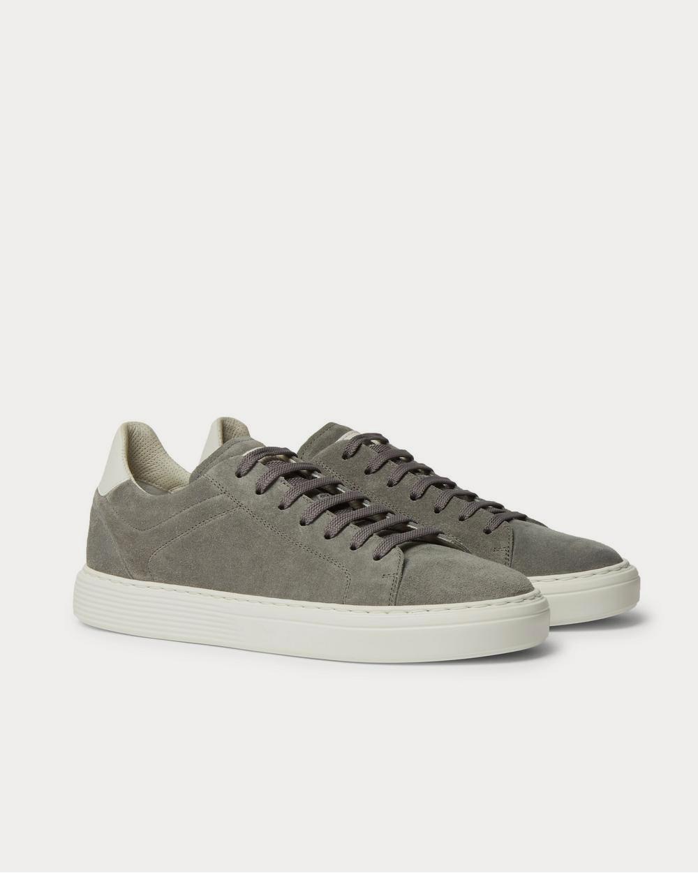 Leather-Trimmed Suede Gray low top sneakers