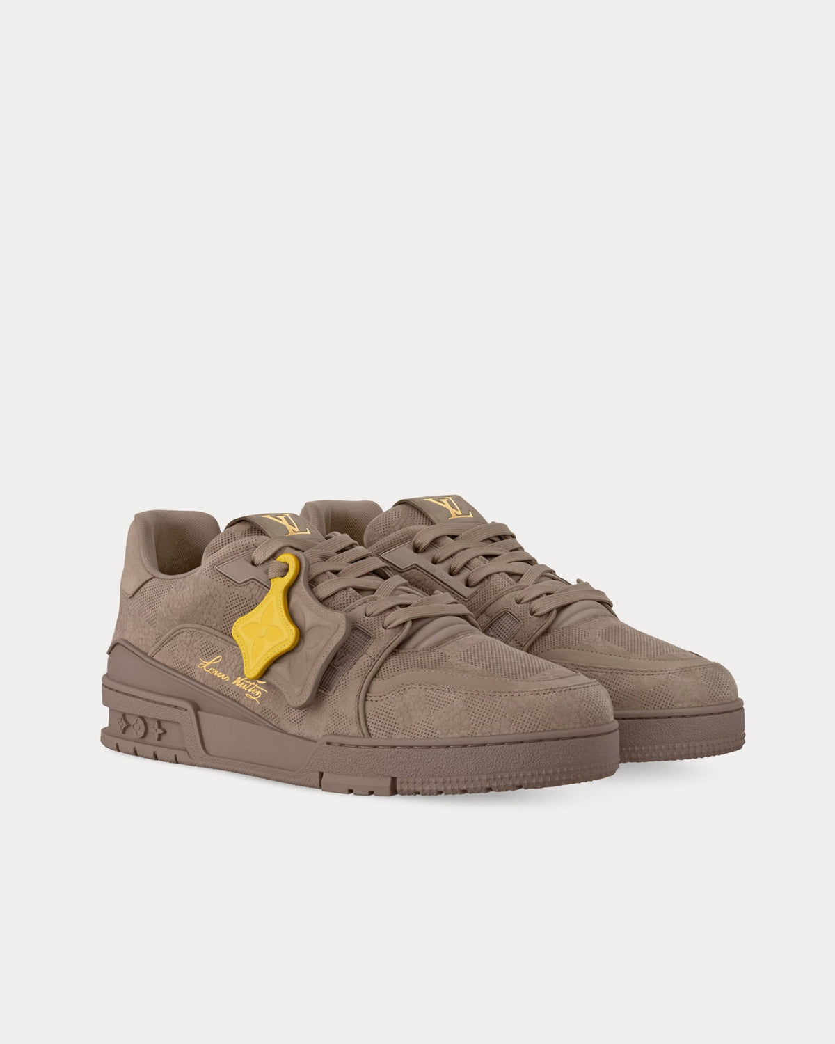 LV Trainers Damier-Embossed Nubuck Calf Leather Taupe Brown Low Top Sneakers