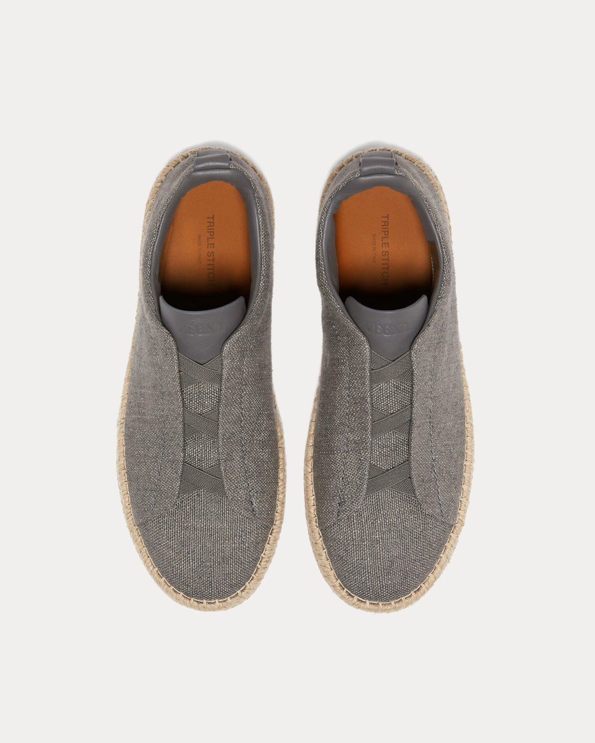 Triple Stitch Linen & Leather Grey Mélange Espadrilles
