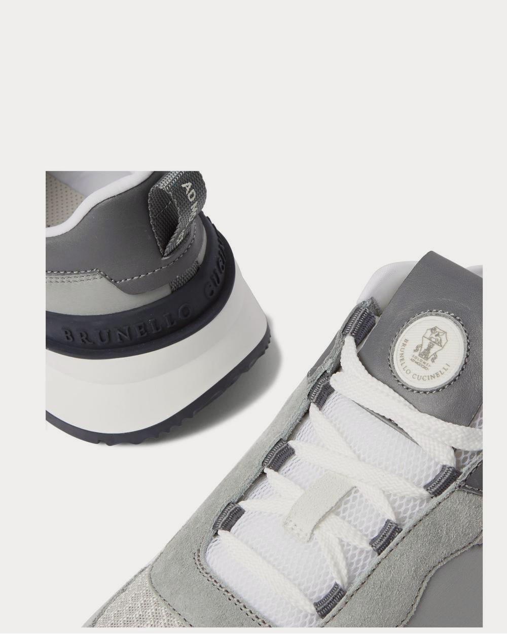 Leather-Trimmed Suede, Neoprene and Mesh Gray low top sneakers