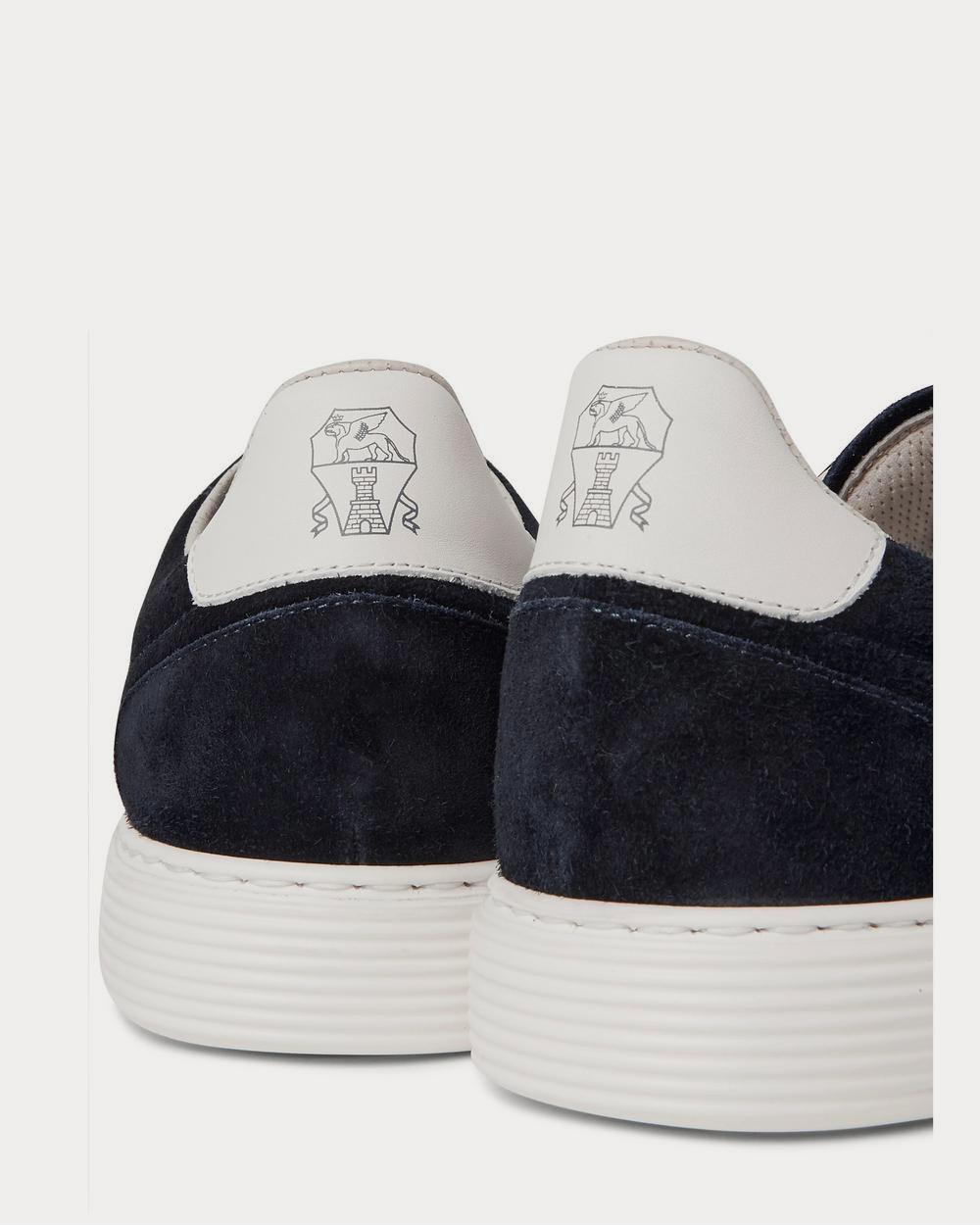 Leather-Trimmed Suede Navy low top sneakers
