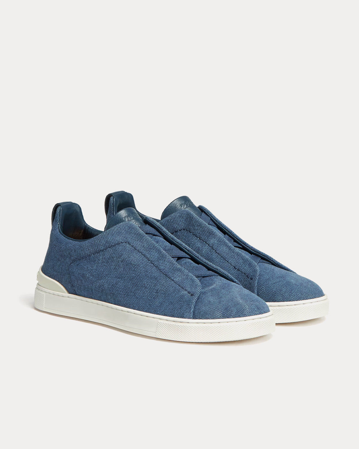 Triple Stitch Canvas Blue Slip On Sneakers