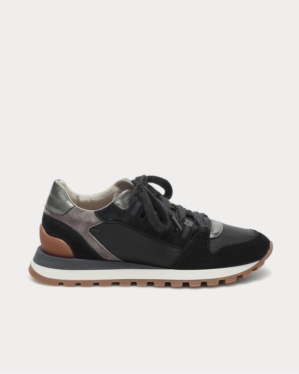 Leather-trimmed Black Low Top Sneakers