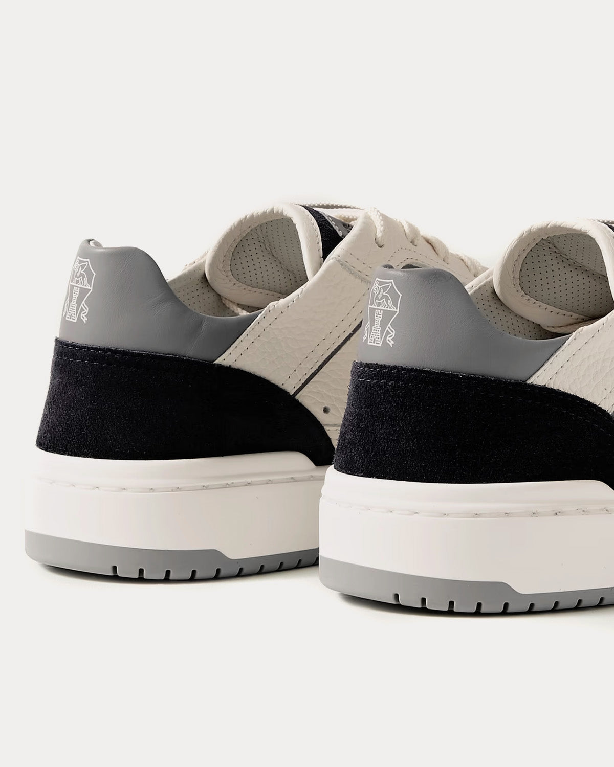 Suede-Trimmed Full-Grain Leather Grey / Black Low Top Sneakers