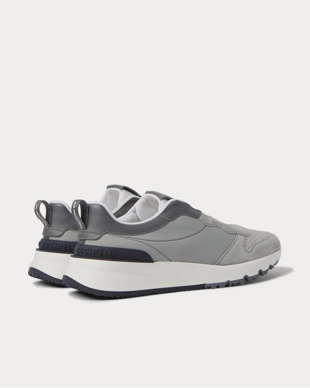 Leather-Trimmed Suede, Neoprene and Mesh Gray low top sneakers