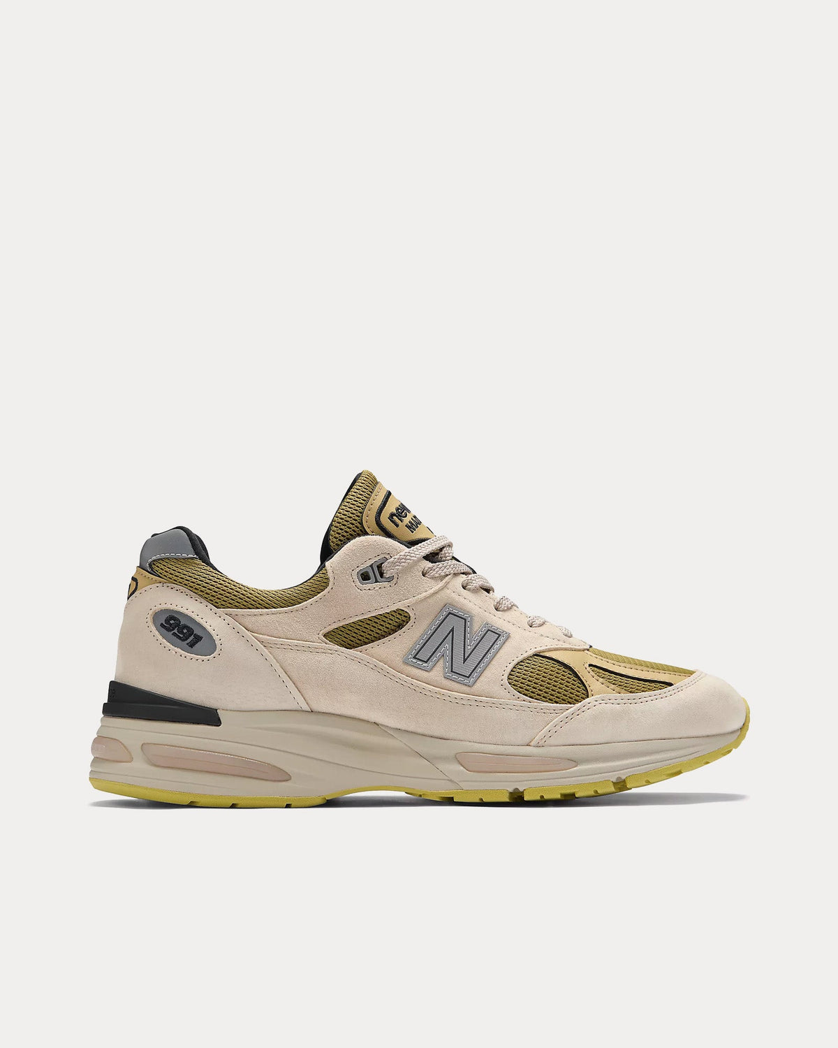MADE in UK 991v2 'Neo Synthesis' Silver Birch / Amber Green / Silver Fern Low Top Sneakers