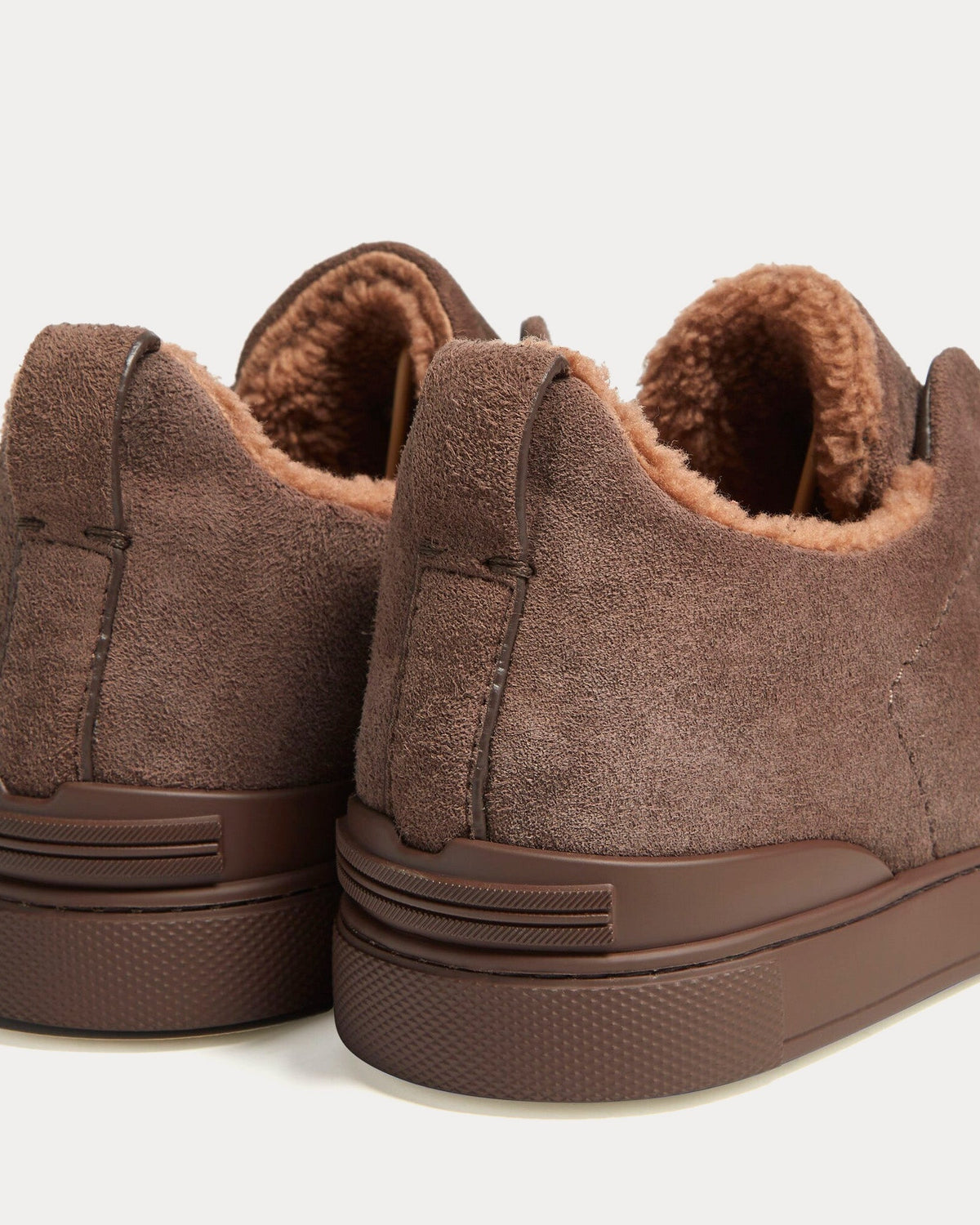 Triple Stitch Suede & Shearling Greyish Brown Slip On Sneakers