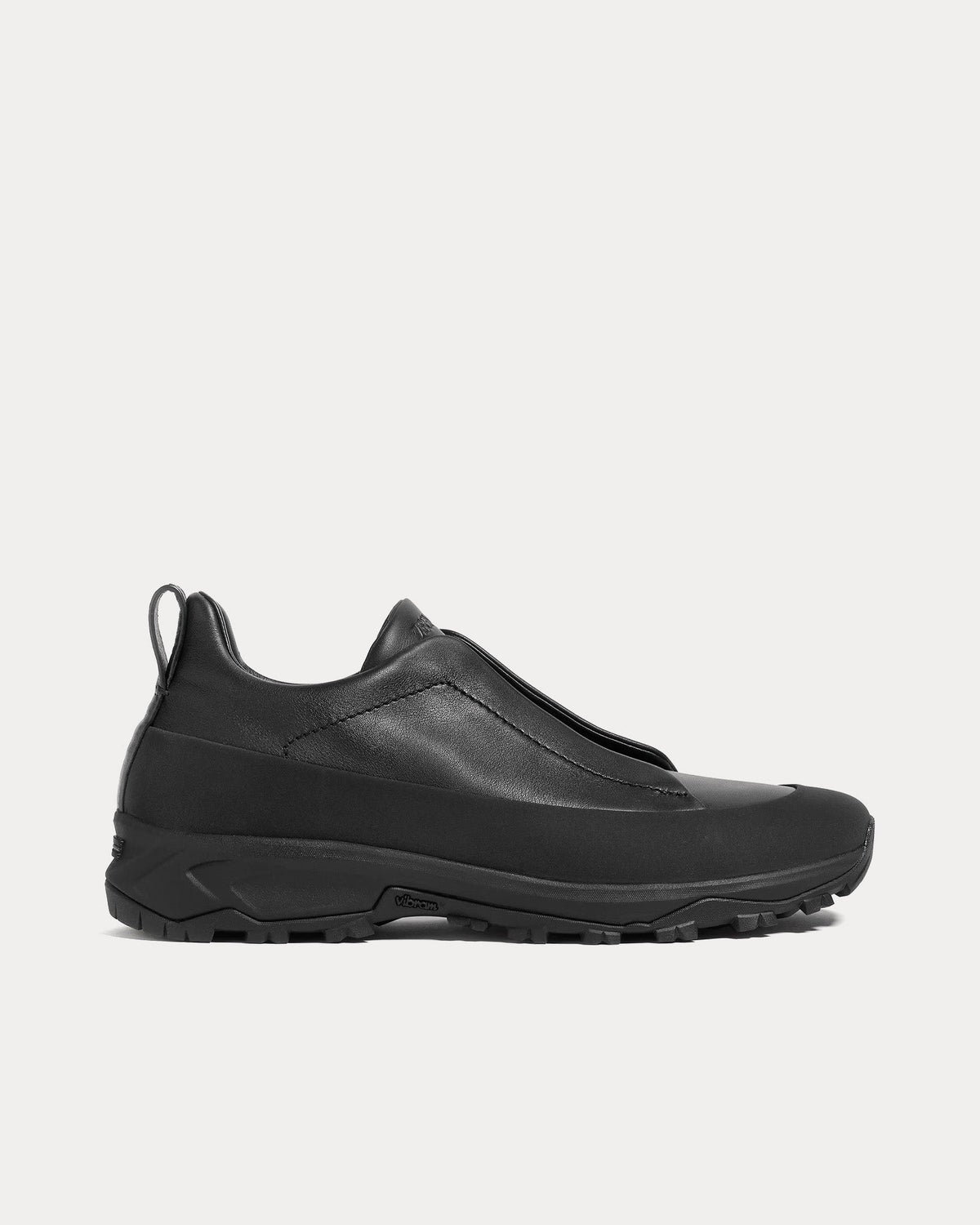 Triple Stitch Monte Leather Black Slip On Sneakers