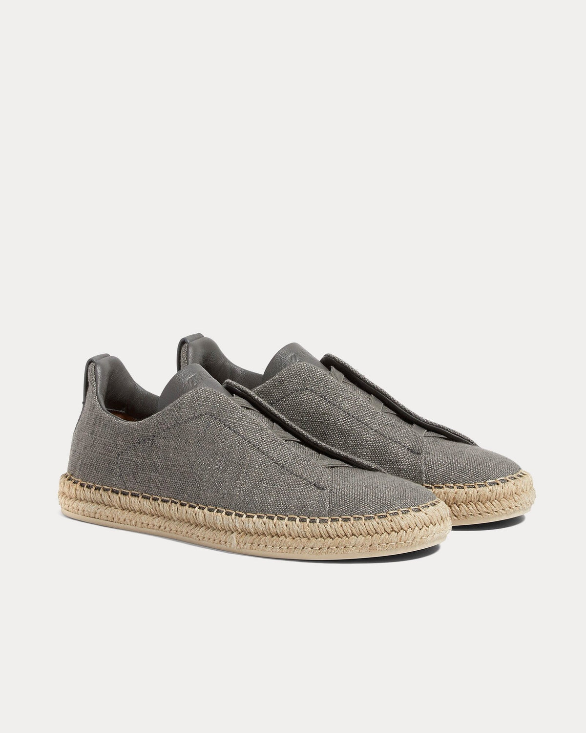 Triple Stitch Linen & Leather Grey Mélange Espadrilles