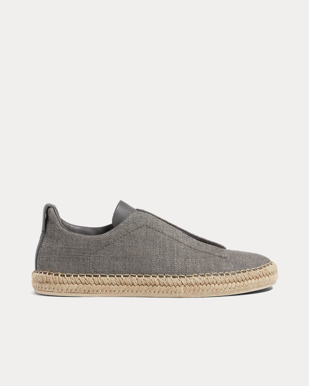 Triple Stitch Linen & Leather Grey Mélange Espadrilles