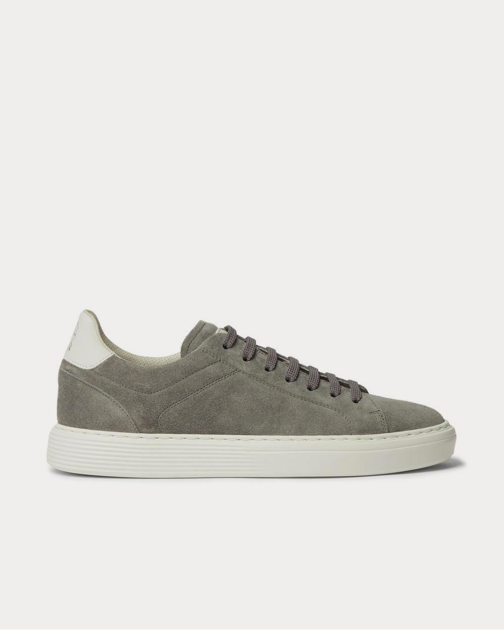Leather-Trimmed Suede Gray low top sneakers