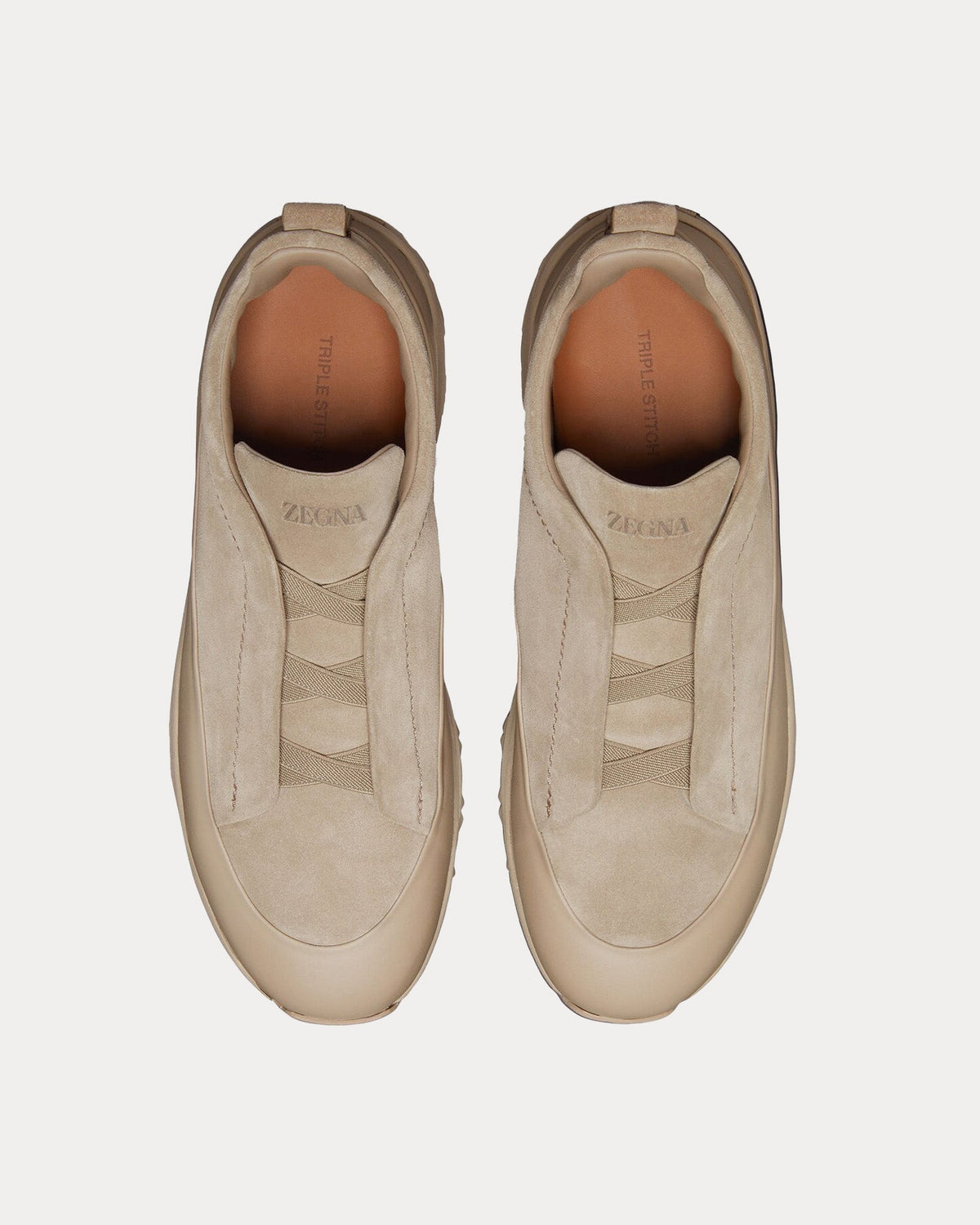 Triple Stitch Monte Suede Light Taupe Slip On Sneakers