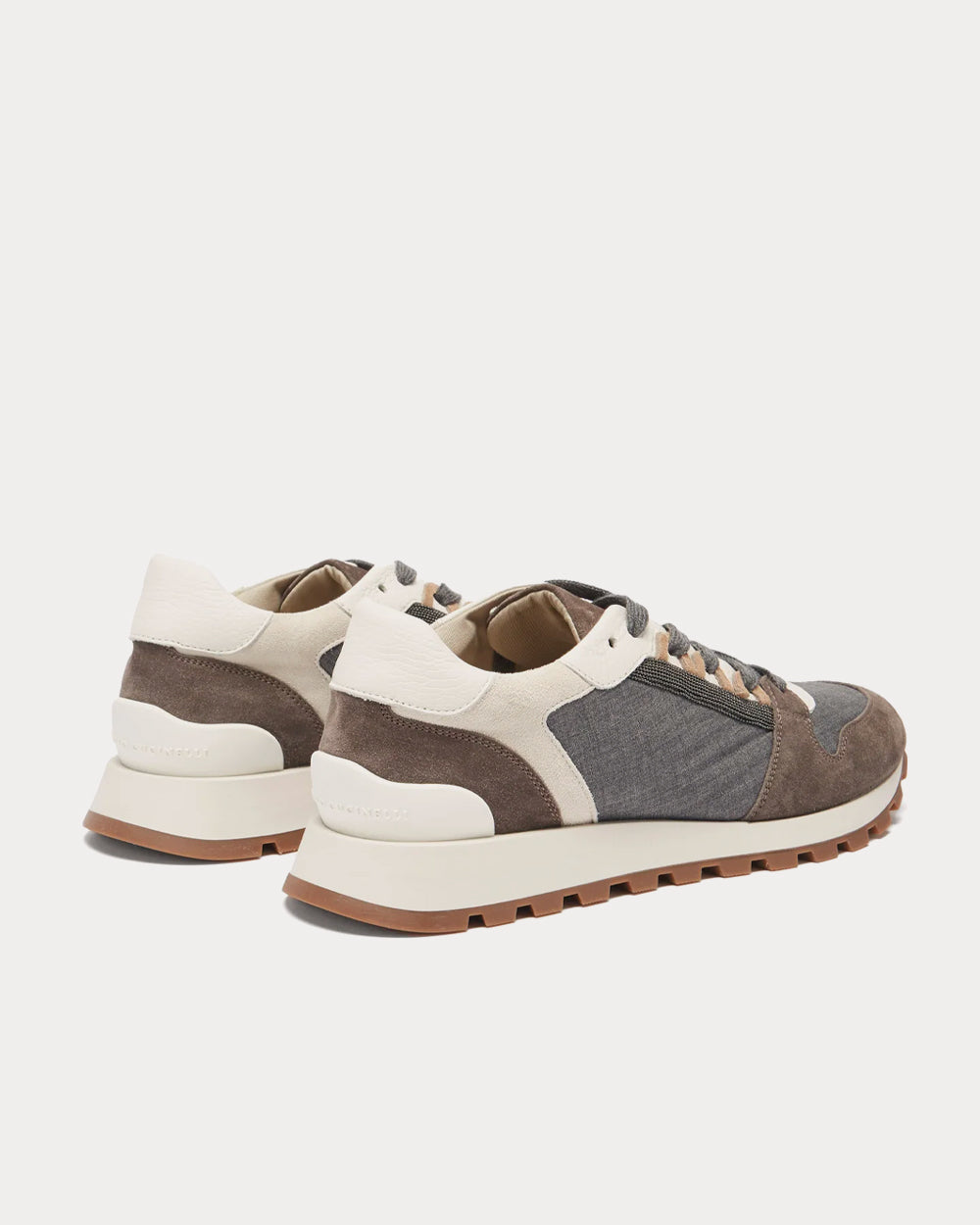 Monili-Trim Suede & Canvas Brown Low Top Sneakers