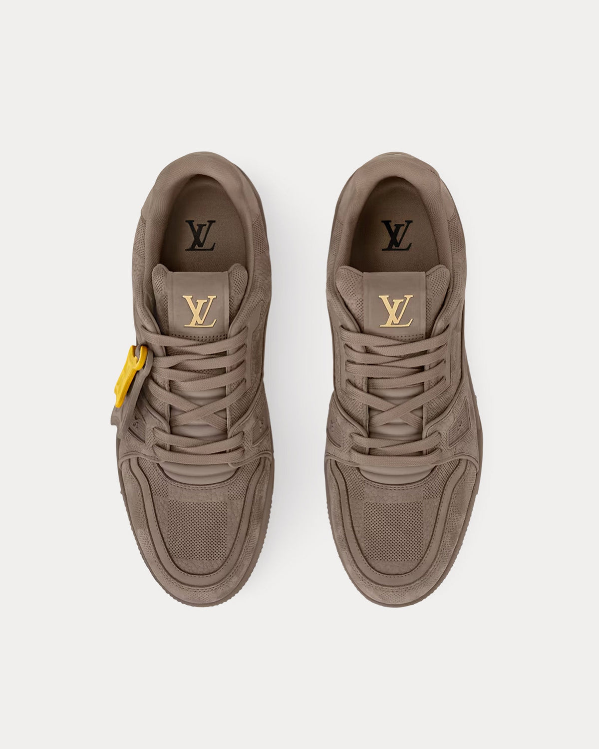 LV Trainers Damier-Embossed Nubuck Calf Leather Taupe Brown Low Top Sneakers