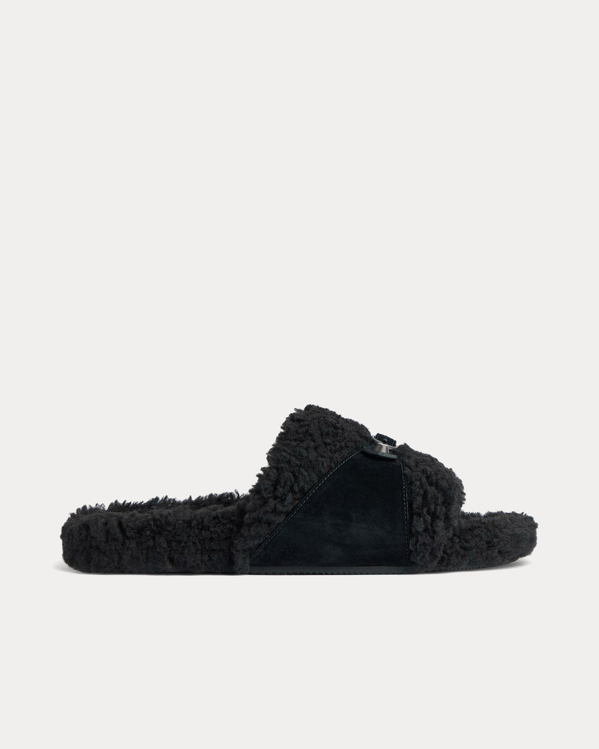 Furry Black Slide Sandals