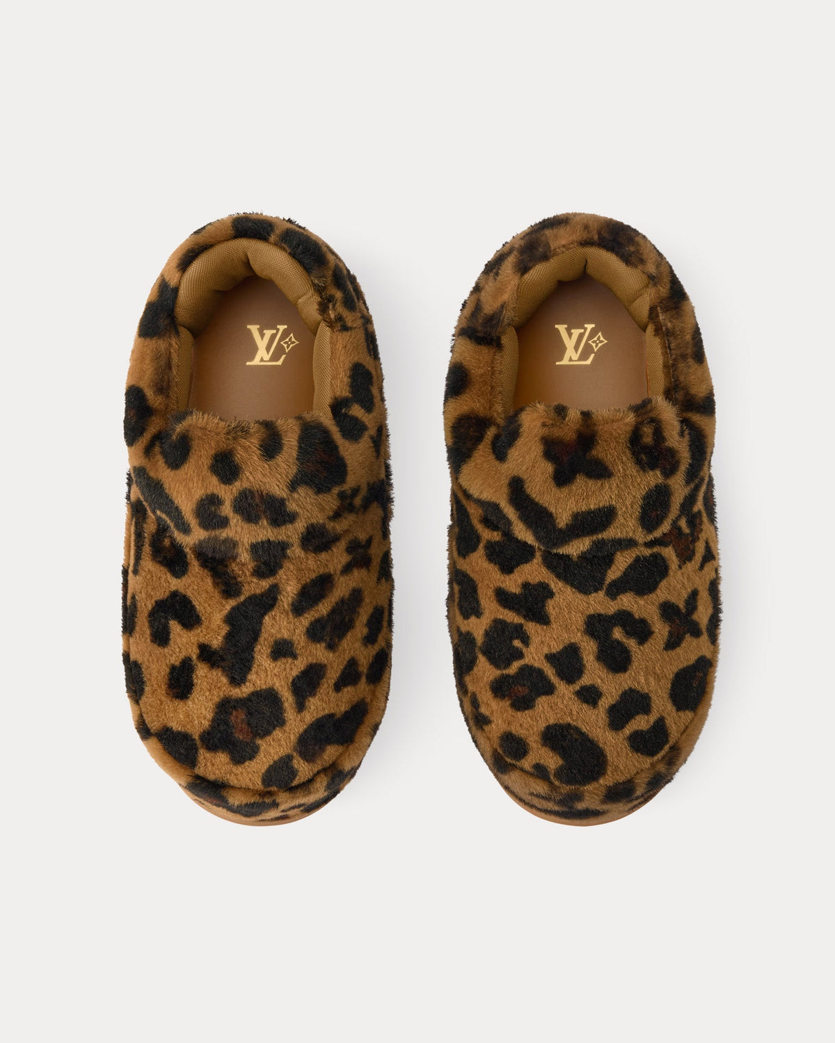 LV Yeti Leopard Printed Fur Beige Slip Ons