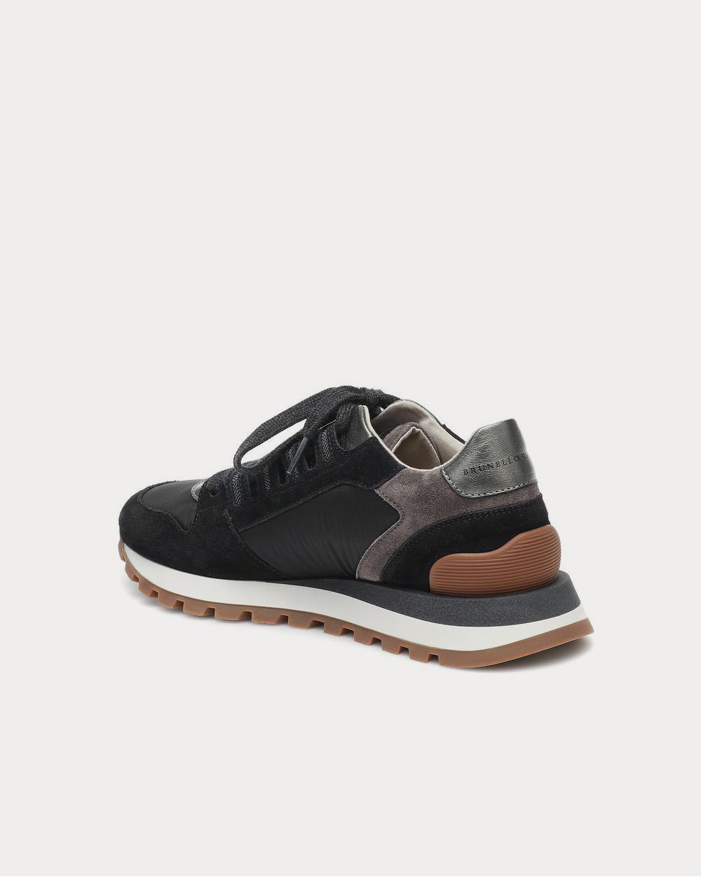 Leather-trimmed Black Low Top Sneakers