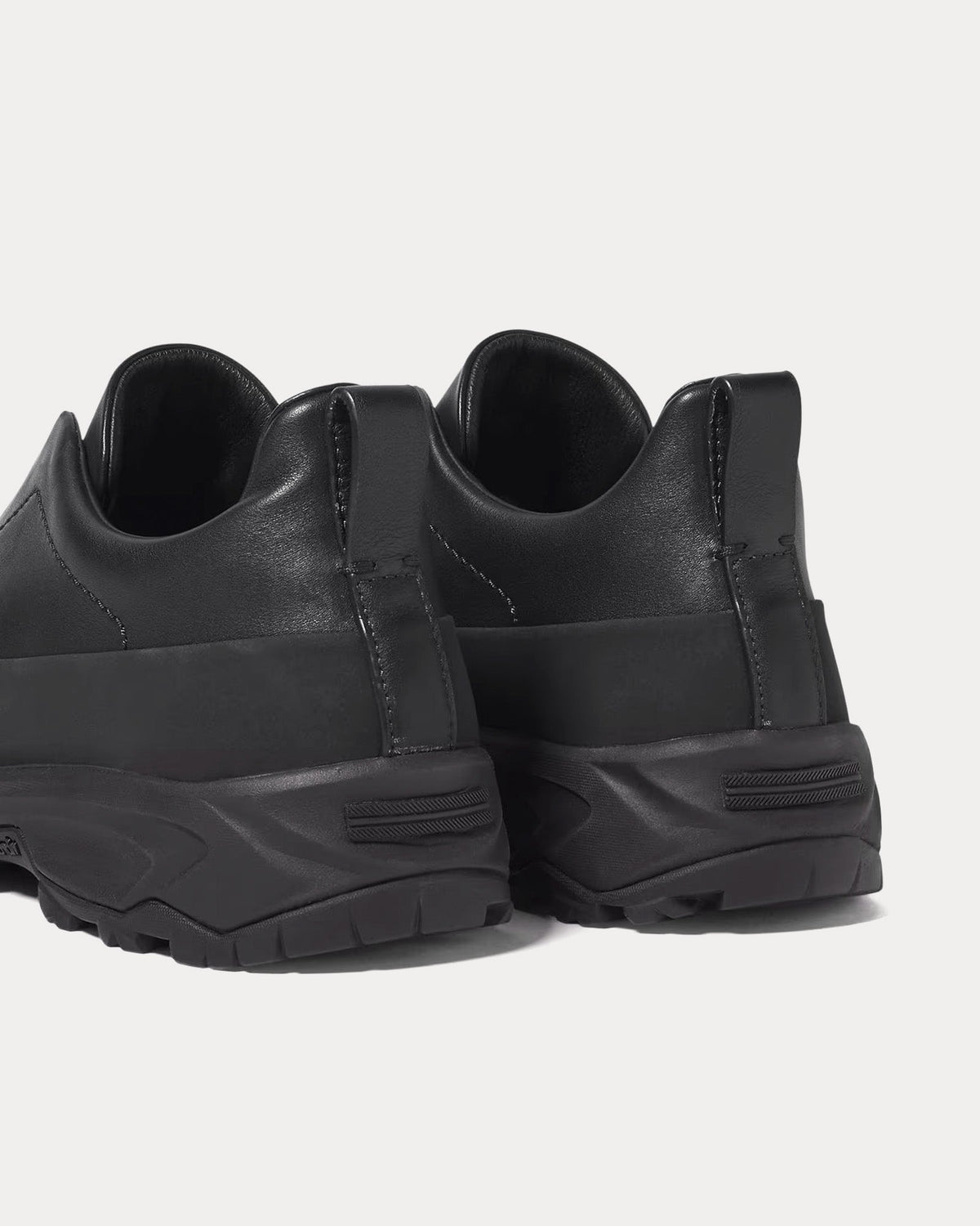 Triple Stitch Monte Leather Black Slip On Sneakers