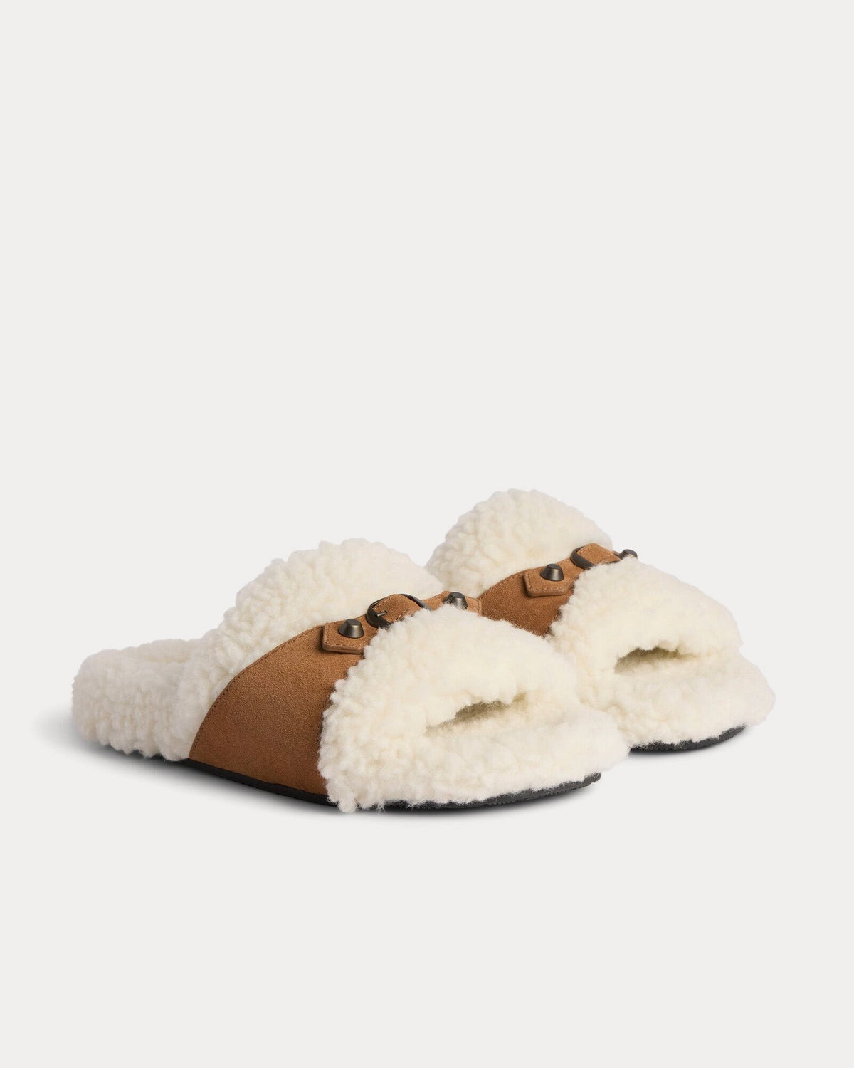 Furry Off White / Brown Slide Sandals