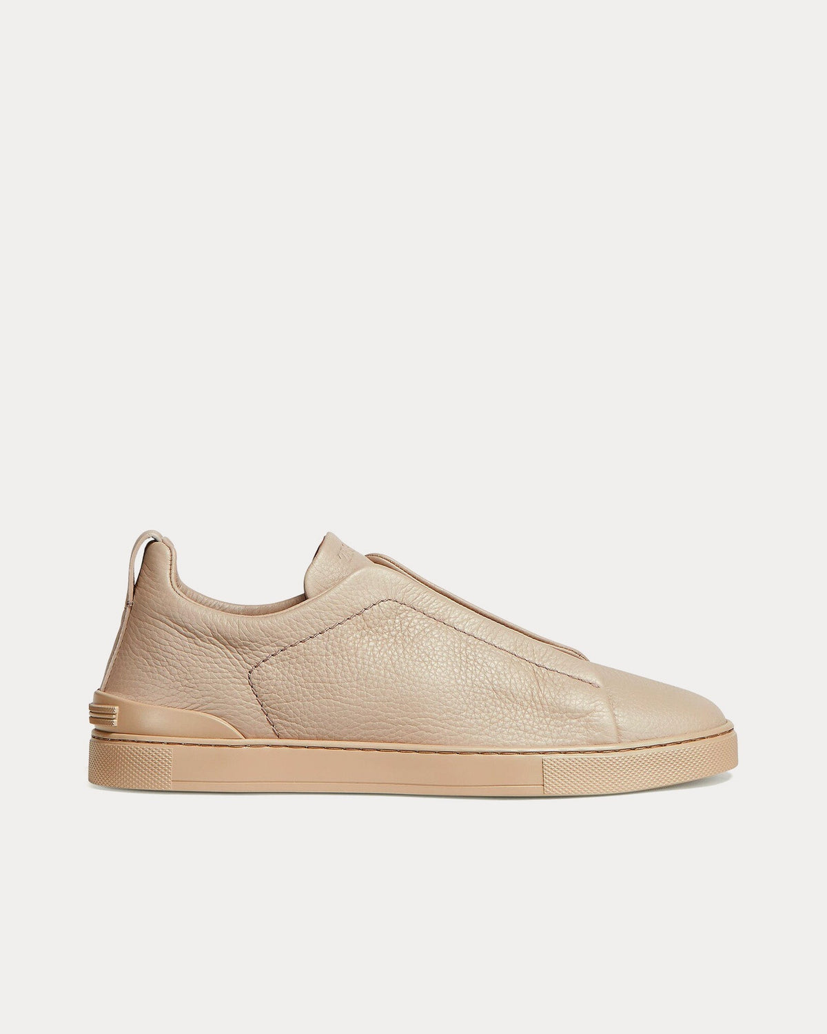 Triple Stitch Deerskin Beige Slip On Sneakers