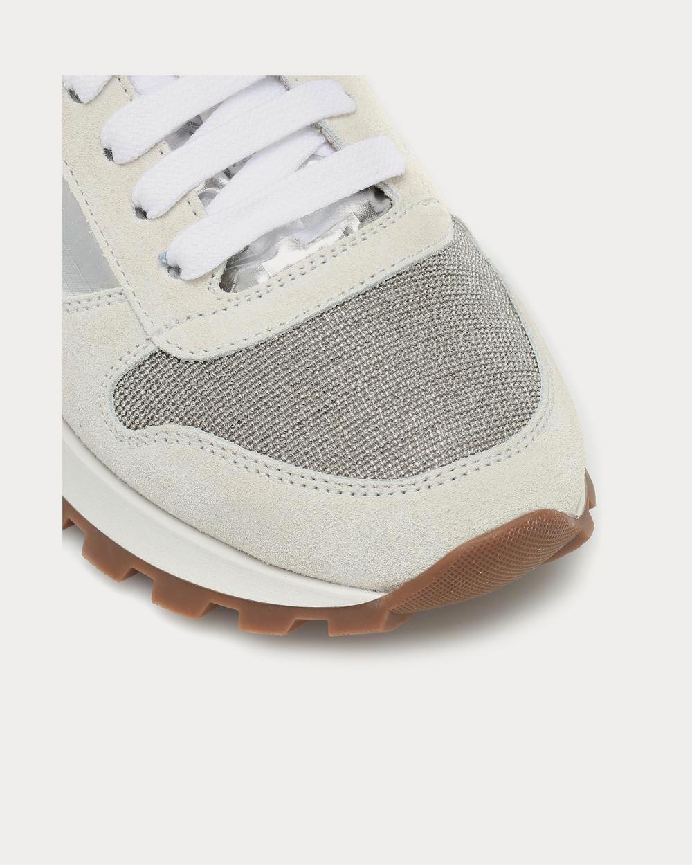 Embellished suede-trimmed White Low Top Sneakers