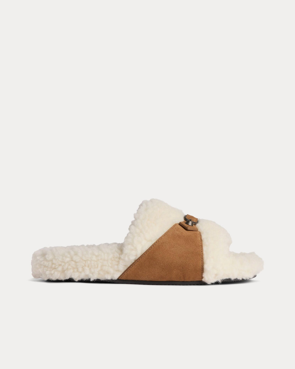 Furry Off White / Brown Slide Sandals