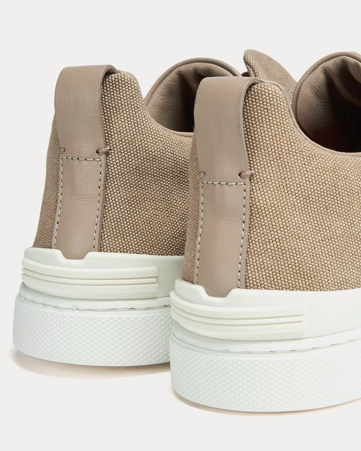 Triple Stitch Canvas Beige Slip On Sneakers