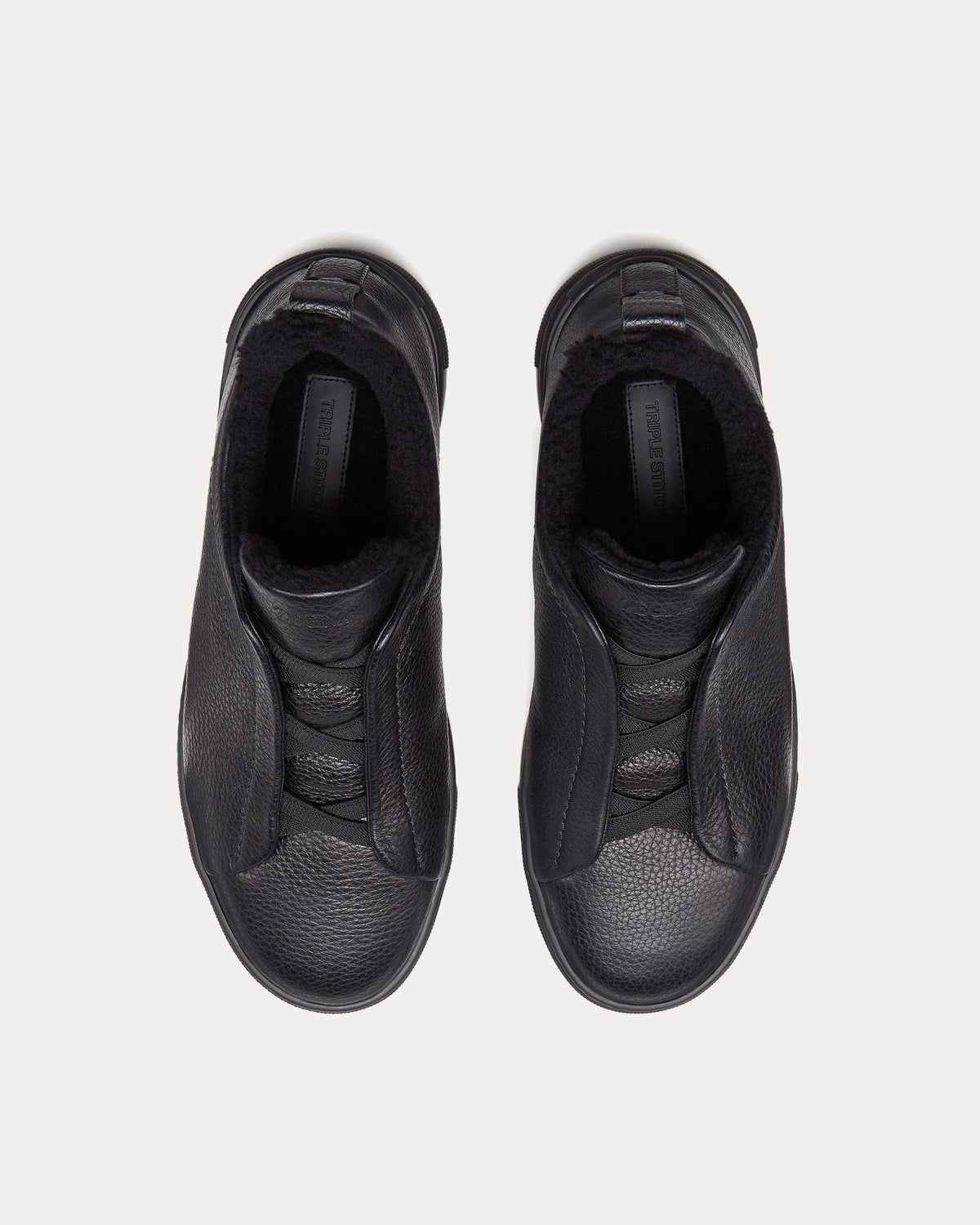 Triple Stitch Deerskin & Shearling Black Slip On Sneakers