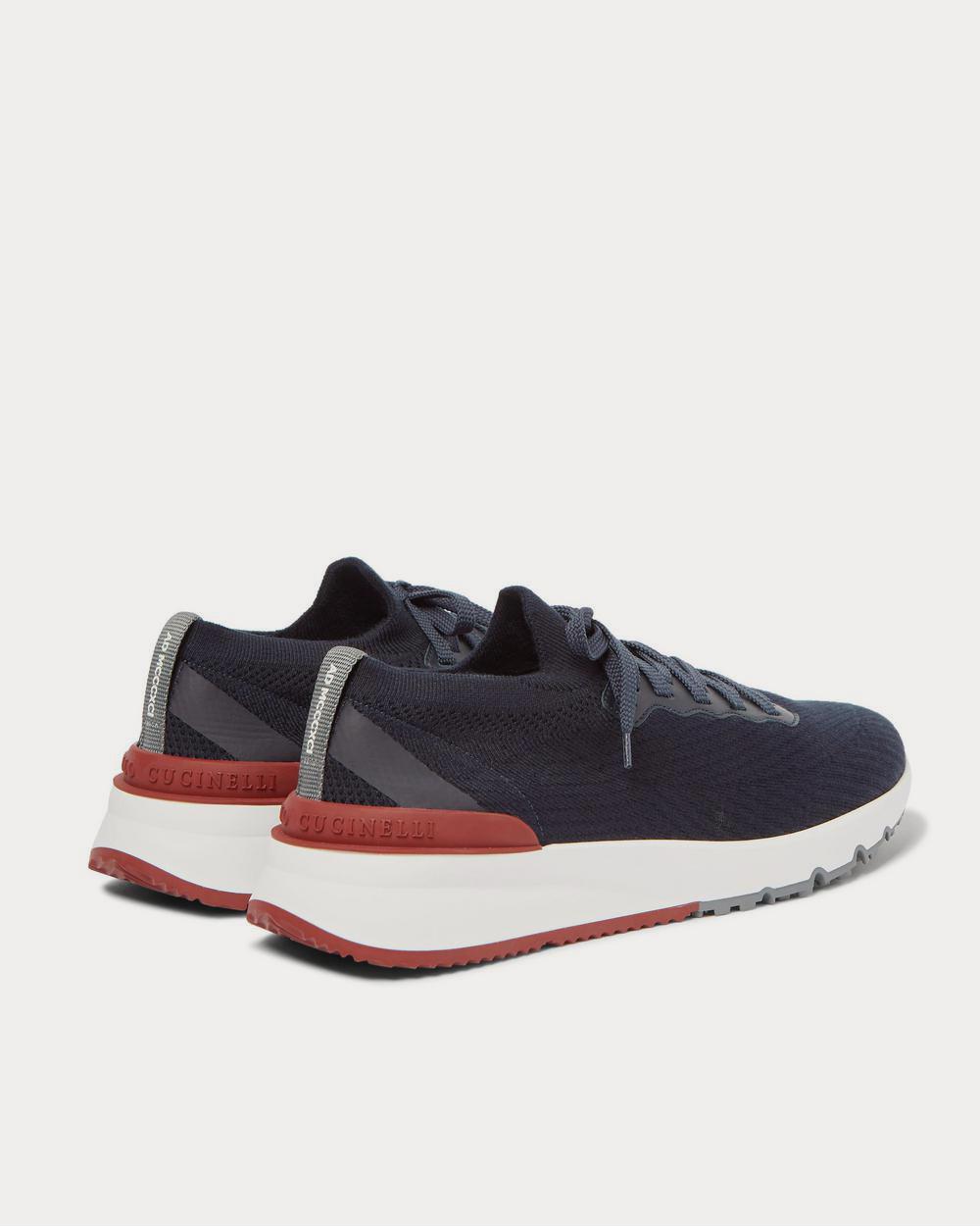 Leather-Trimmed Stretch-Knit Navy low top sneakers