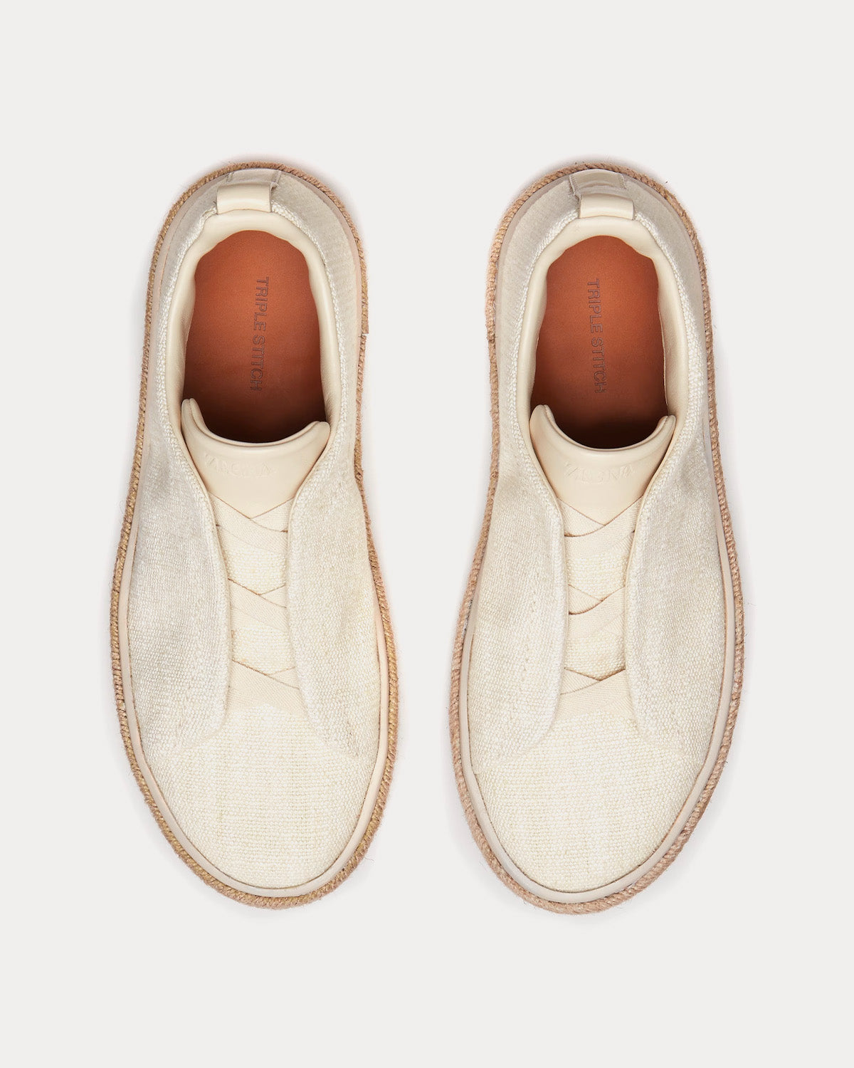 Triple Stitch Espadrilles Linen Off-White Slip On Sneakers