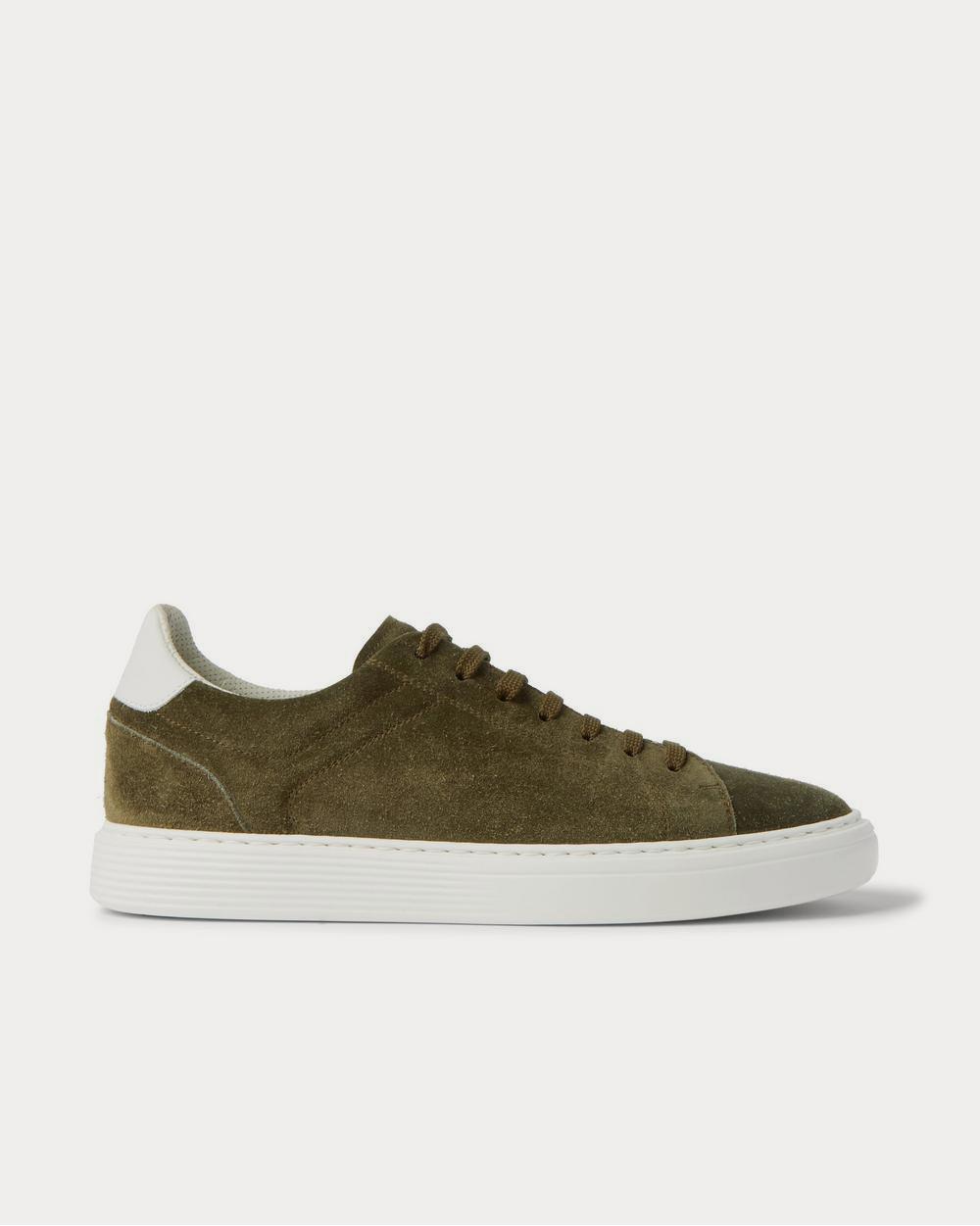 Leather-Trimmed Suede Green low top sneakers