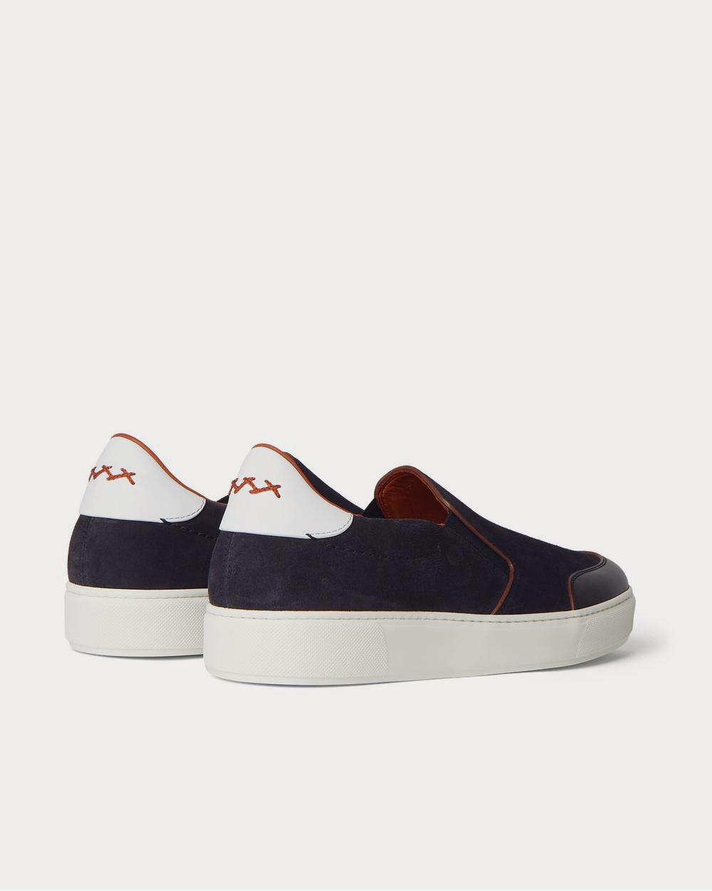 Tiziano Leather-Trimmed Suede Slip-On Navy slip on sneakers