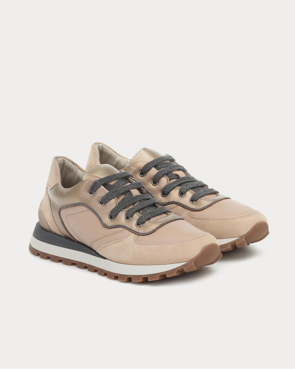 Suede and leather Camel Rose Low Top Sneakers
