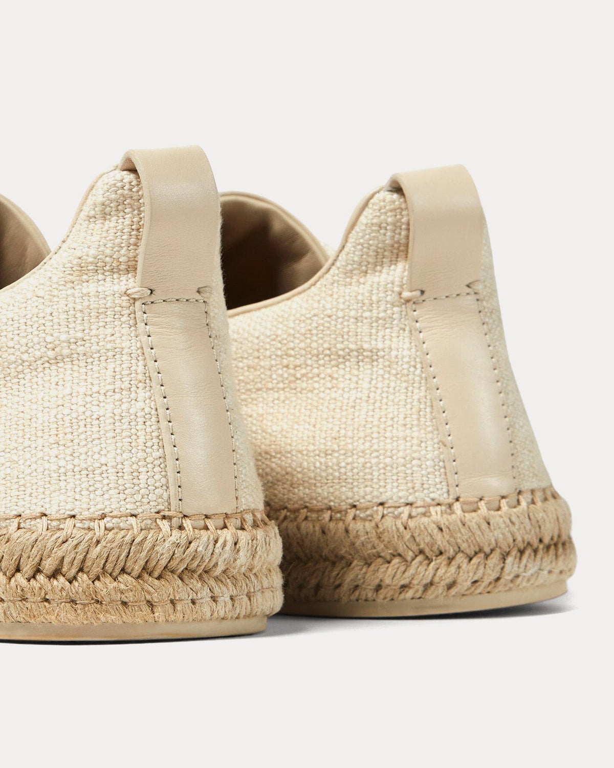 Triple Stitch Linen & Leather Off White Espadrilles