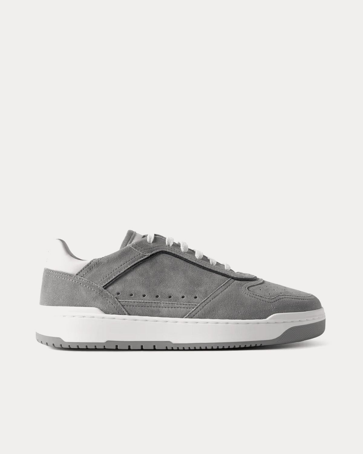 Leather-Trimmed Suede Grey Low Top Sneakers