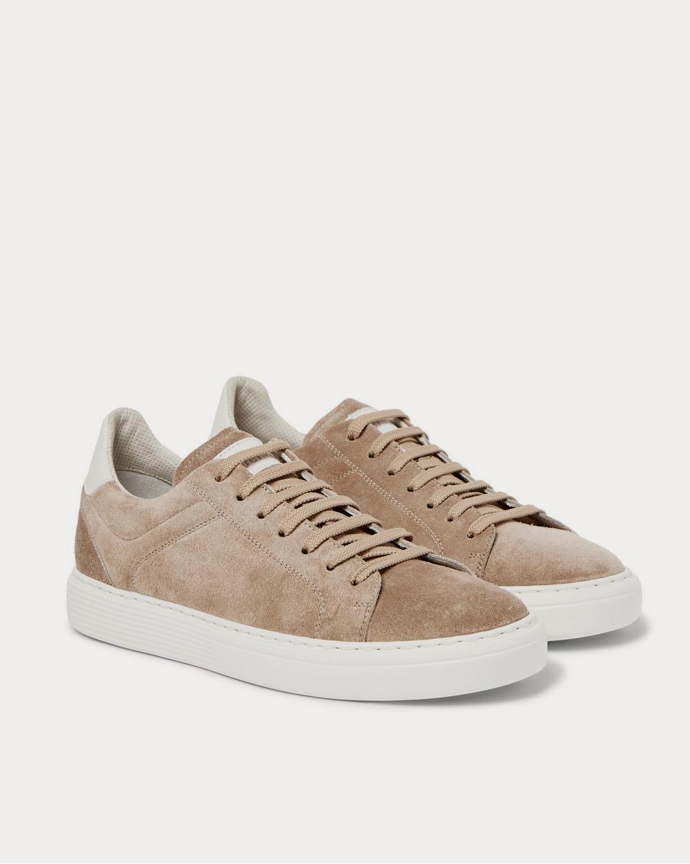 Leather-Trimmed Suede Beige low top sneakers