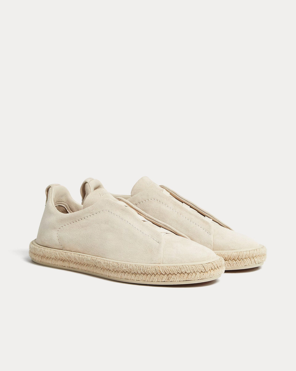 Triple Stitch Espadrilles Deerskin White Slip On Sneakers