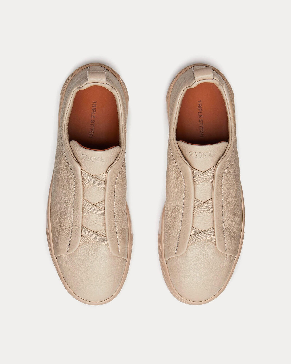 Triple Stitch Deerskin Beige Slip On Sneakers