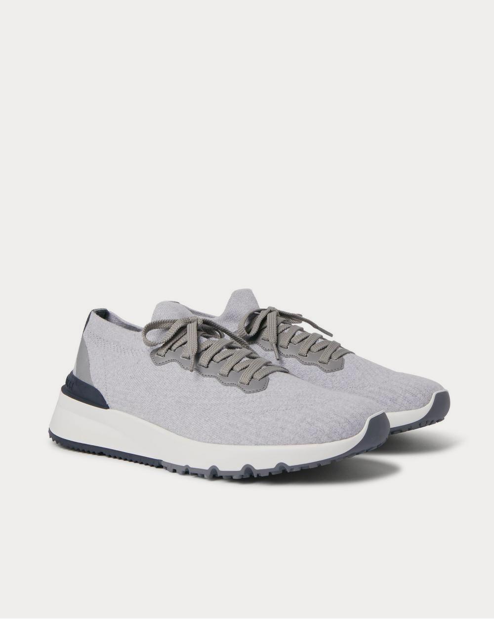 Leather-Trimmed Stretch-Knit Gray low top sneakers