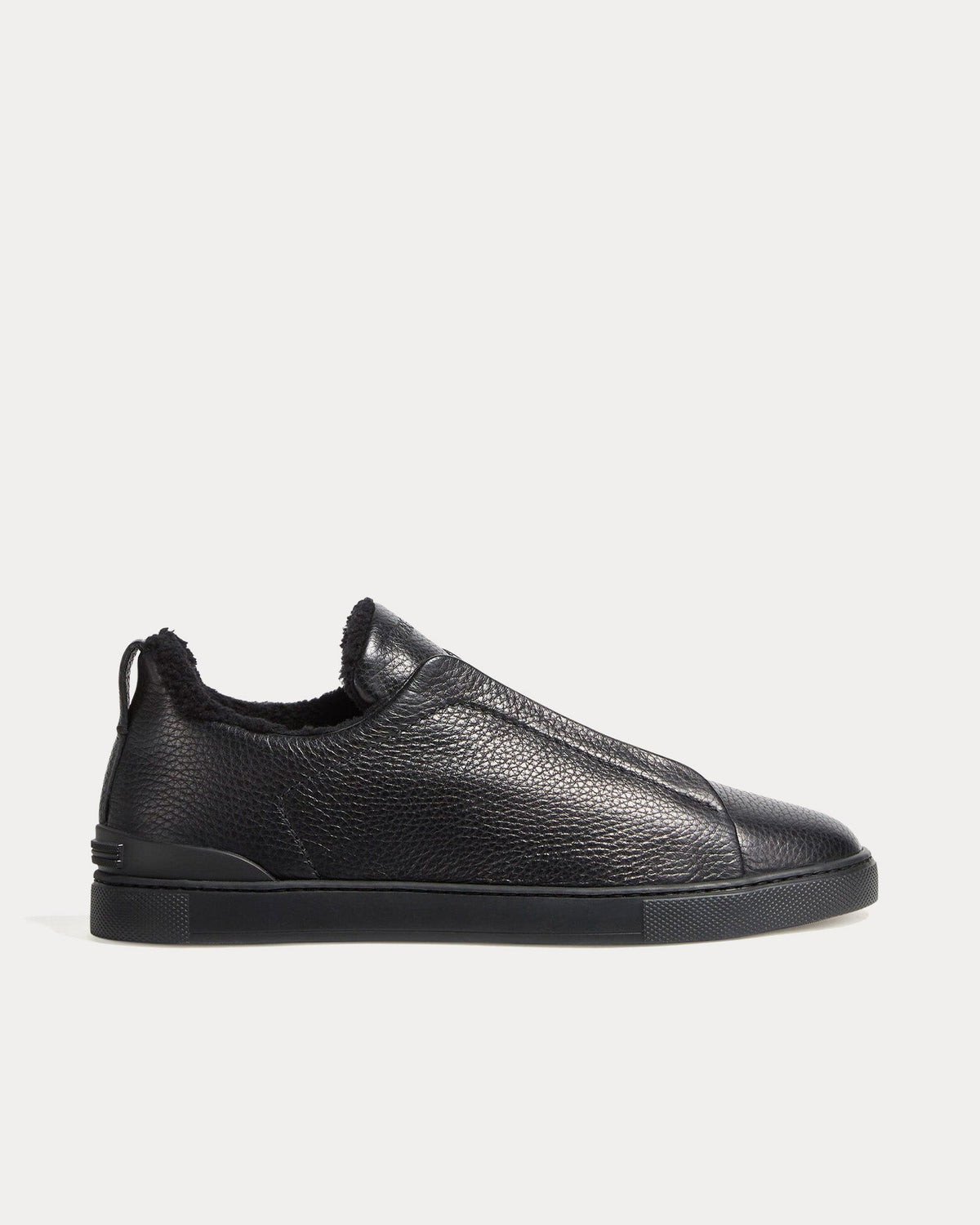 Triple Stitch Deerskin & Shearling Black Slip On Sneakers