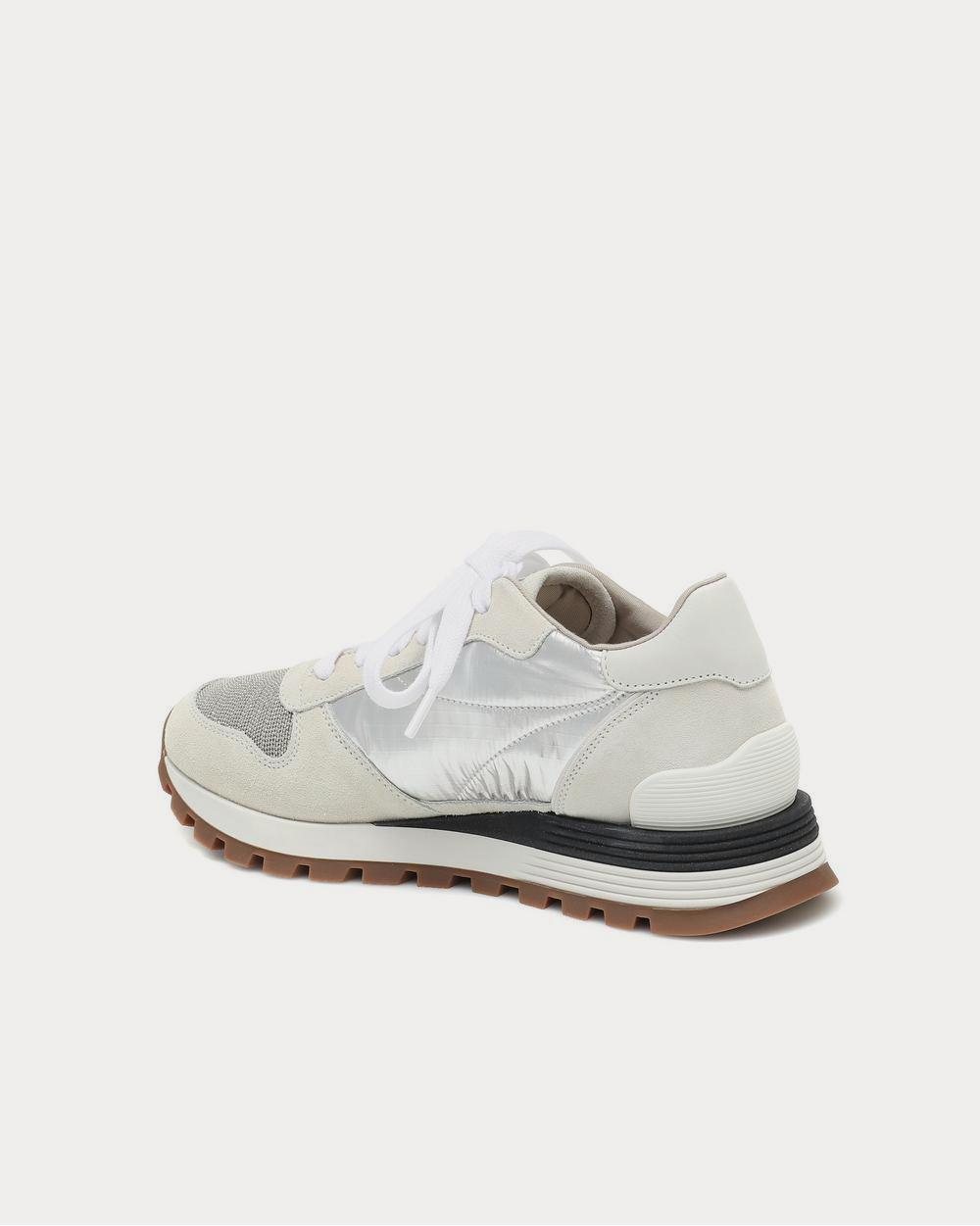 Embellished suede-trimmed White Low Top Sneakers