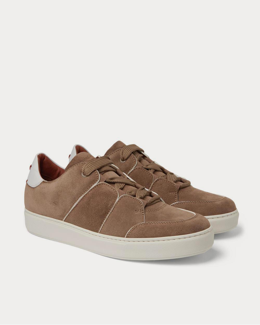 Tiziano Leather-Trimmed Suede Light brown low top sneakers